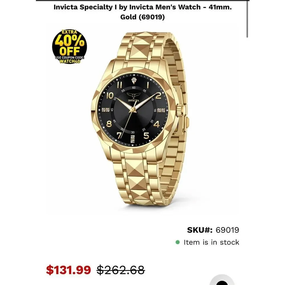 Invicta Specialty I by Invicta Men's Watch - 41mm. Gold (69019)